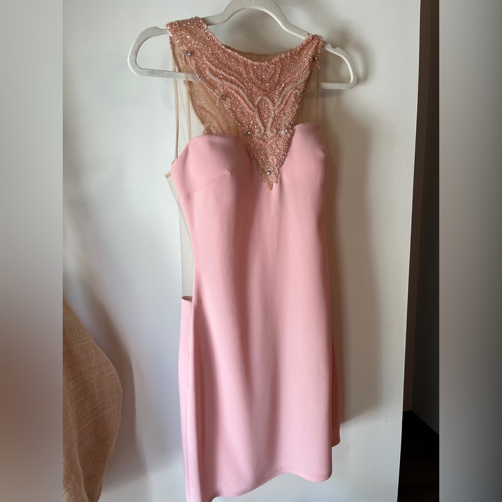 Rare mini Tarik Ediz mini lace sequence rose pink dress